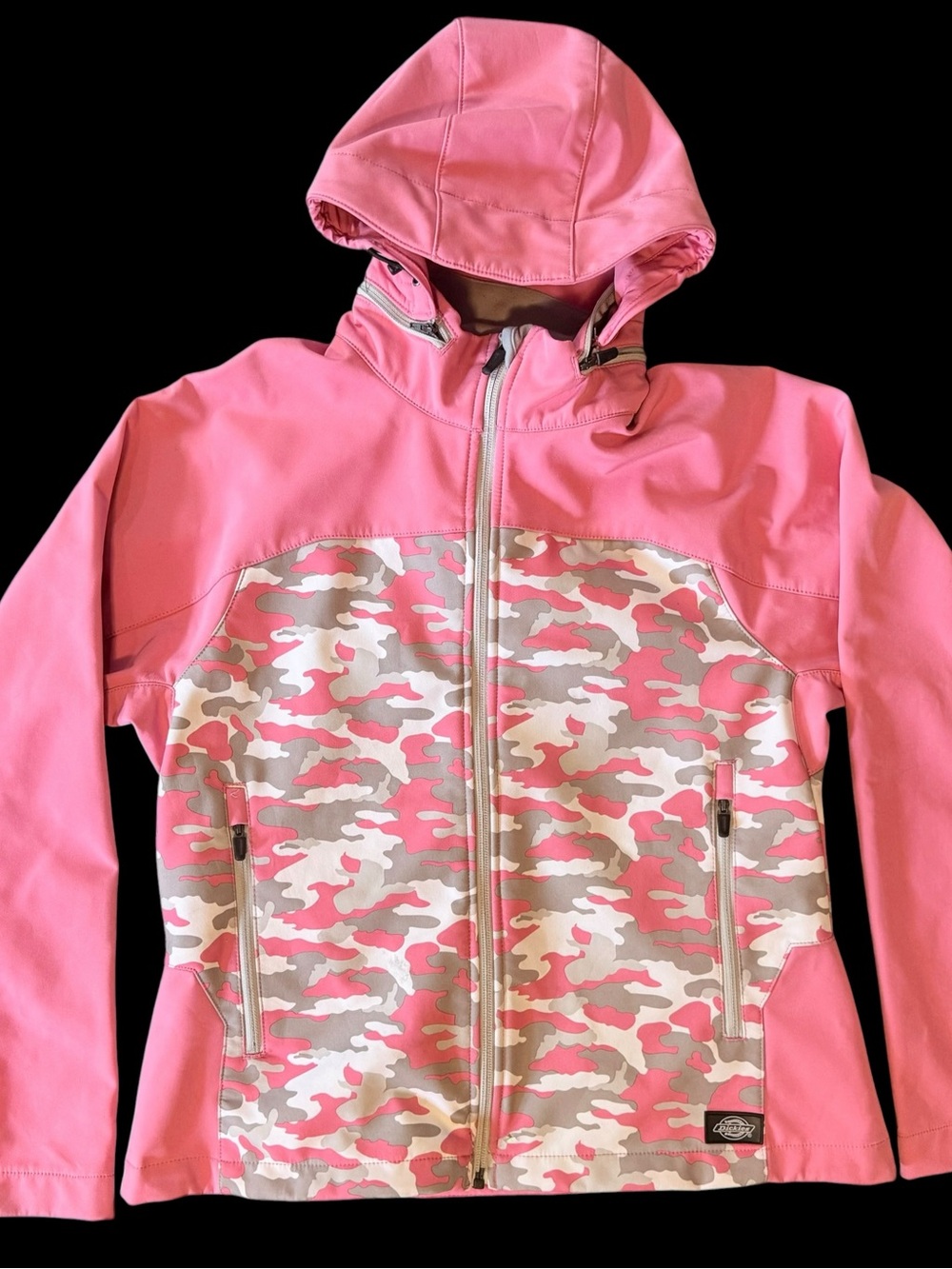 Dickies Womens M Pink Lemonade Camo Performance Softshell Hooded Jacket